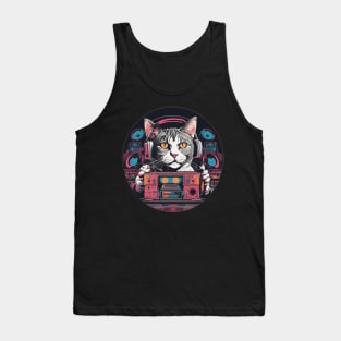 Retro funky feline music cat dj Tank Top